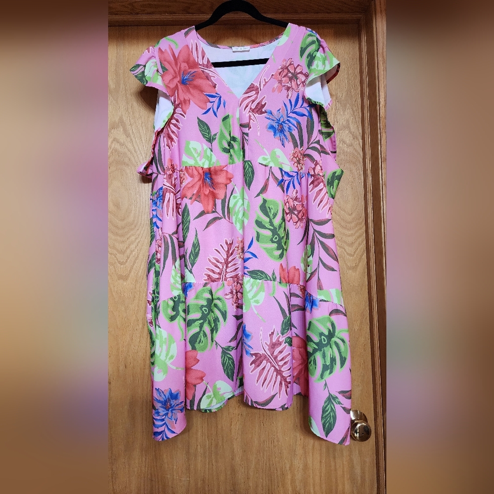 Pink Tropical Floral Tiered Sundress
